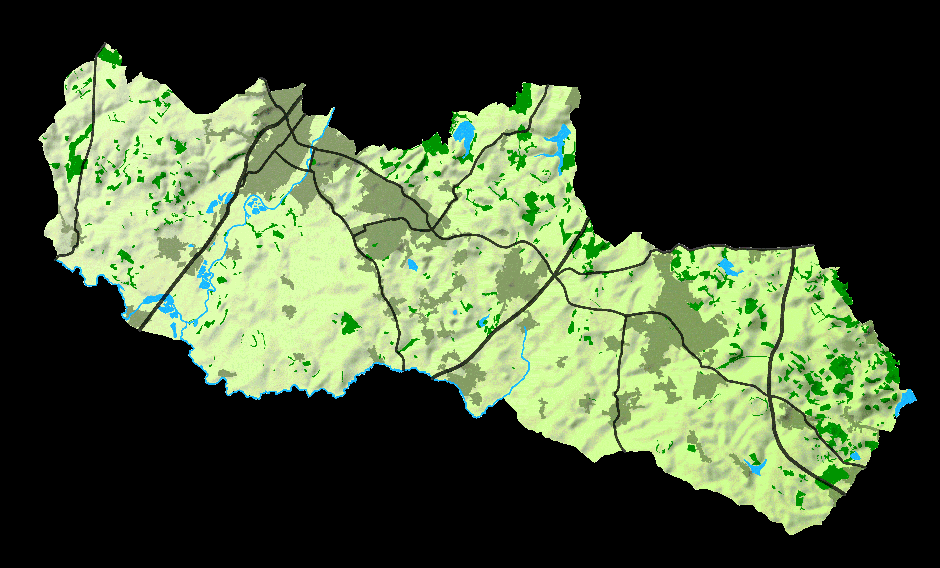 ეროვნული ტყის არეალი 1991 წელს. მკვეთრი მწვანე ფერით აღნიშნულია ნარგავები, რომელიც განხორციელდა პროექტის დაწყებამდე.