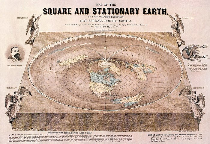 1893 წელს ორლანდო ფერგუსონის მიერ დახატული ბრტყელი დედამიწის რუკა, რომელიც რამდენიმე ბიბლიურ პასაჟსაც შეიცავს.