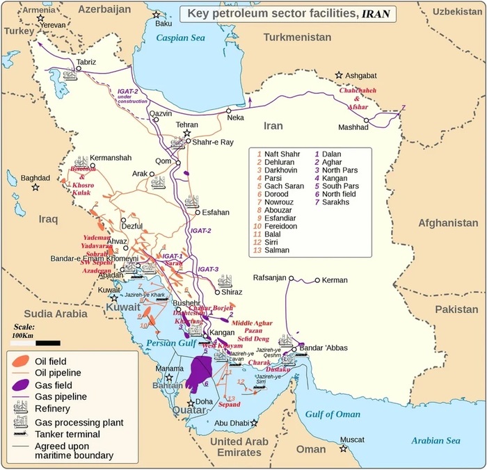 ირანის ნავთობისა და გაზის საბადოების რუკა